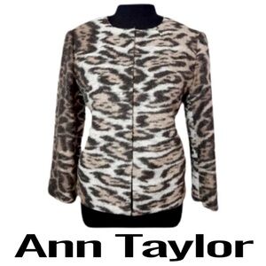 Ann Taylor Animal Print Wool Blazer Jacket Size Small Brown Tan Leopard